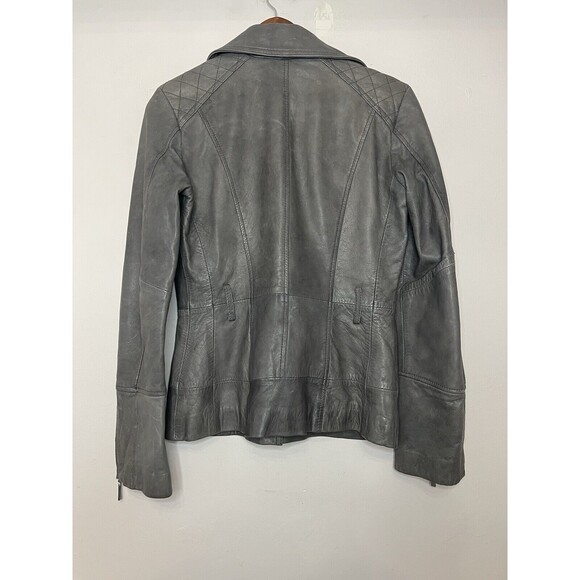 MARC NEW YORK  ANDREW MARC Womens Small Gray Moto Leather Jacket Zipper Chic - Picture 6 of 9